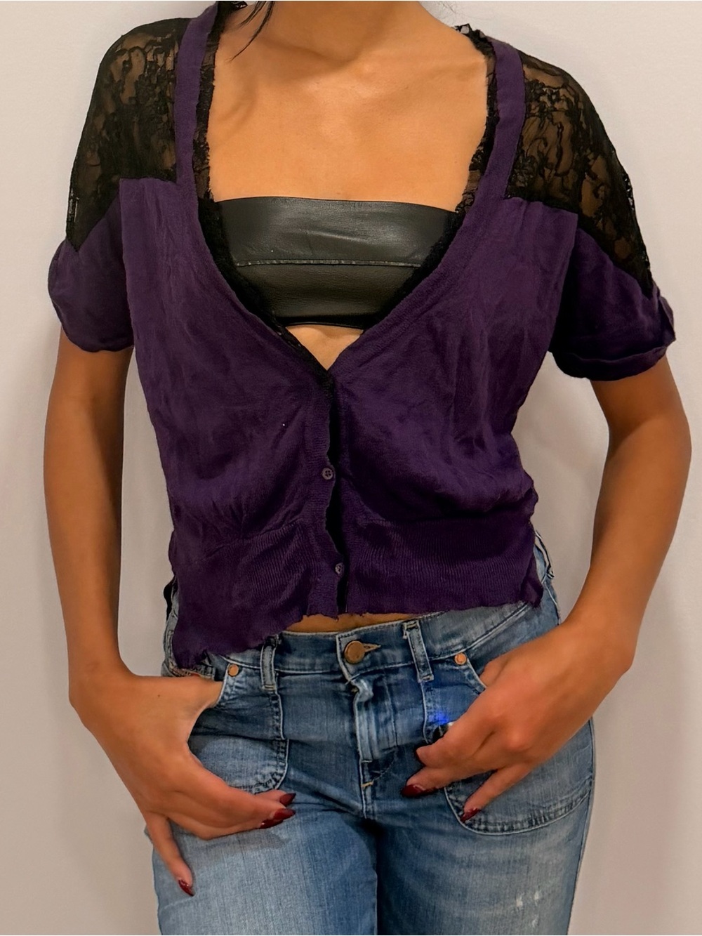 Jessica Simpson Purple Lace Y2K Cardigan Top – Size Small